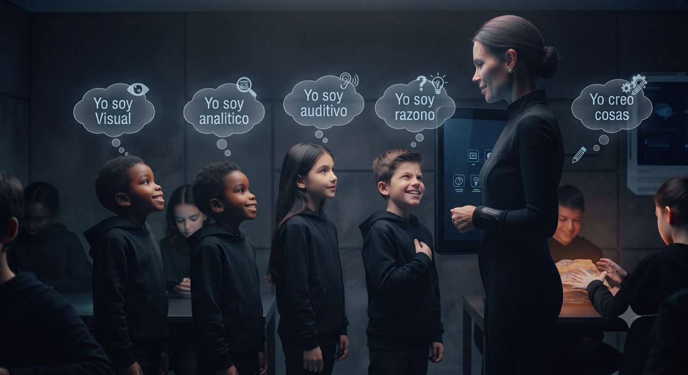 Estudiantes con distintos perfiles cognitivos: visual, analítico, auditivo, razona, crea