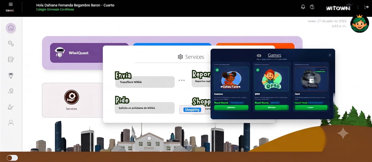 Services y Games — Envía, Pide, Reporta, Shopping y juegos de entrenamiento
